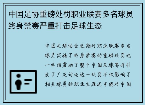 中国足协重磅处罚职业联赛多名球员终身禁赛严重打击足球生态